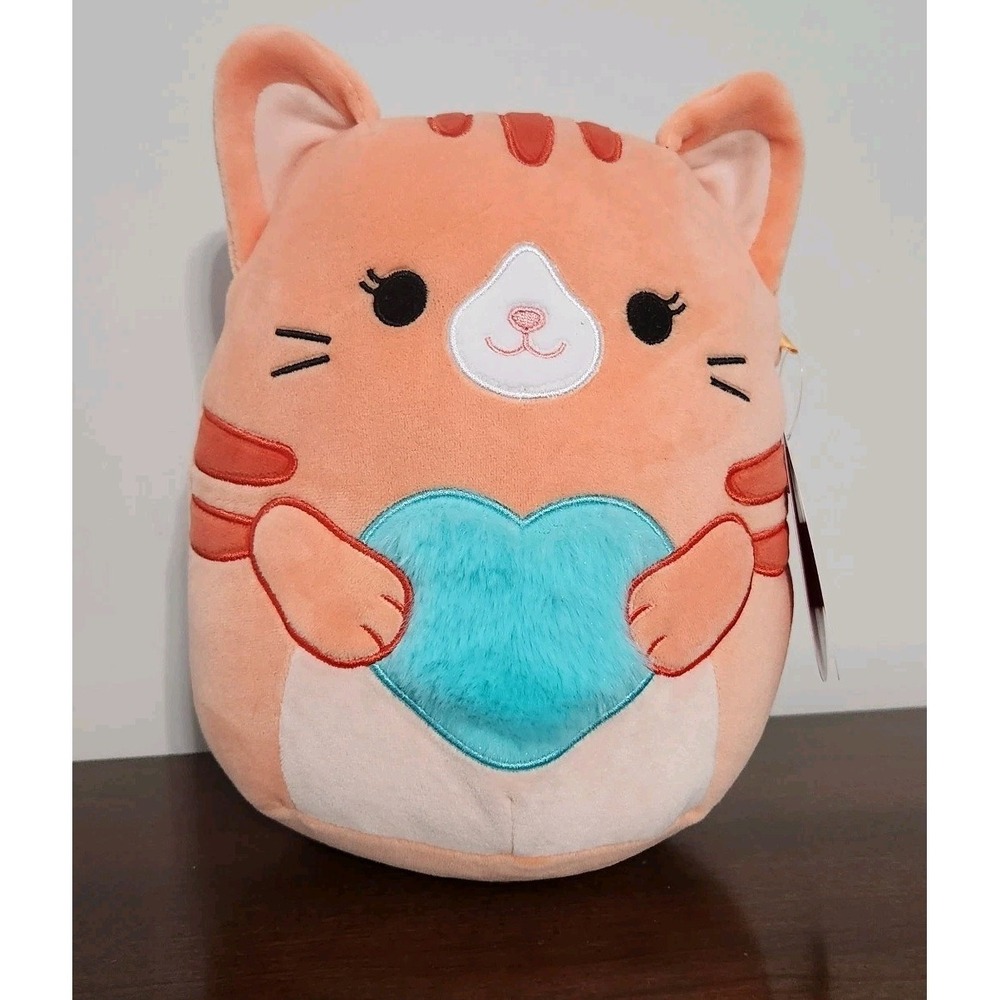 NWT Squishmallow 8" GIGI  Orange Tabby Cat Valentines 2026 Fluffy Teal Heart